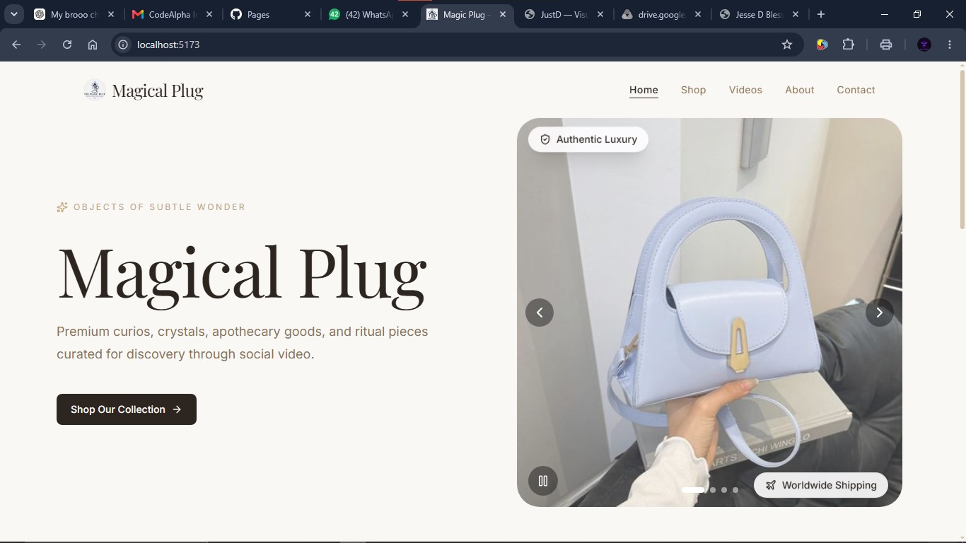 Magical Plug homepage screenshot showing discovery feed